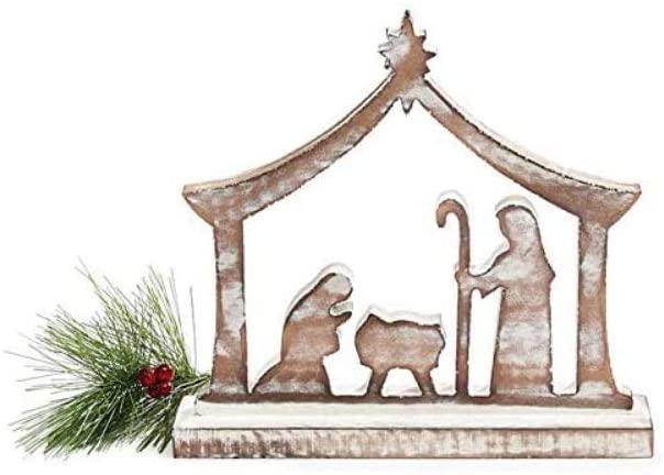 Burton and Burton 9733655 Whitewashed Wood Nativity with Arch, Multicolor