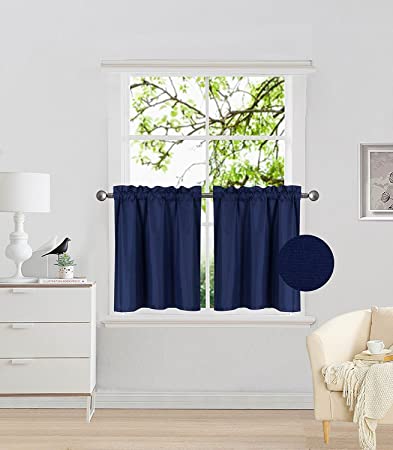 Fancy Collection 2 Panel Navy Blue Bedroom Curtains Blackout Draperies Thermal Insulated Solid Rod Pocket Top Drapes for Kid's Room, Bathroom, Kitchen Privacy Window Dressing New