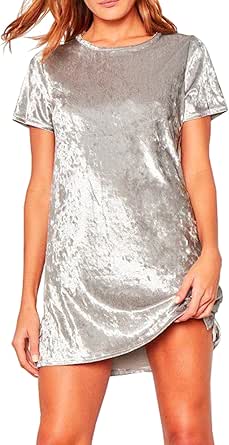 R.Vivimos Women's Summer Short Sleeve Crushed Velvet Mini Short Dresses