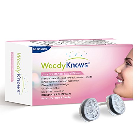 WoodyKnows Ultra Breathable Nose Filters Nasal Filters for Hay Fever, Pollen & Dust Allergies, Pet Hair and Dander Allergy, Allergic Asthma(6 Filter Frames and 6 Pairs of Replacement Filters)(III-R)