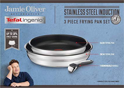 Tefal L9569432, Ingenio, Jamie Oliver, Stainless Steel, Frying Pan Set, cookware