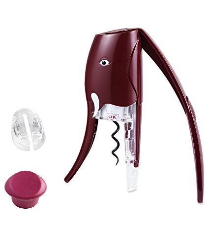 Red Wine Opener, Hi-Tech Premium Steel Corkscrew with Foil Cutter Holder and A Silicone Wine Bottle Stopper (Silver)