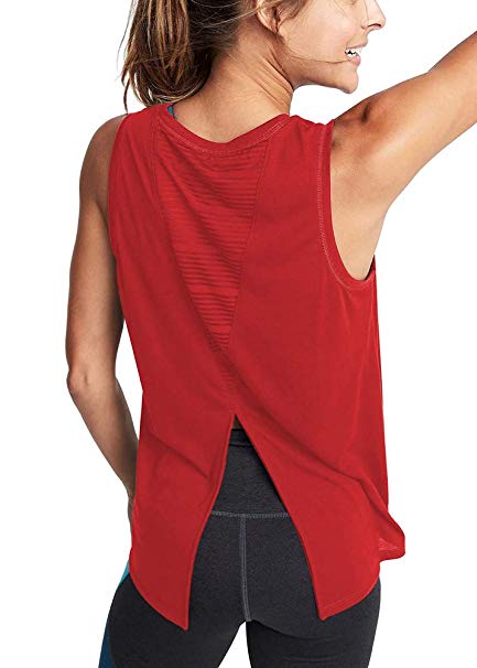 Mippo Women's Cute Mesh Open Back Workout Clothes Yoga Shirts Summer Sports Tank Tops