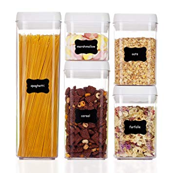 YIHONG Cereal Containers for Storage,5 Pieces BPA Free Plastic Airtight Food Containers with Easy Lock Lids, for Kitchen Pantry Organization and Storage, Include 24 Free Chalkboard Labels and 1 Marker