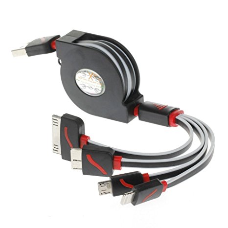 USB Cable multi (Black), USB Charging Cable 4 in 1 (3ft/1M ) Retractable for most Android(Samsung, Google nexus) and iPhone