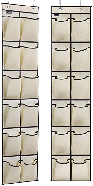MISSLO Over The Door Hanging Shoe Organizer Rack Narrow Closet Storage Bag Holder with 12 Large Fabric Pockets, 2 Pack
