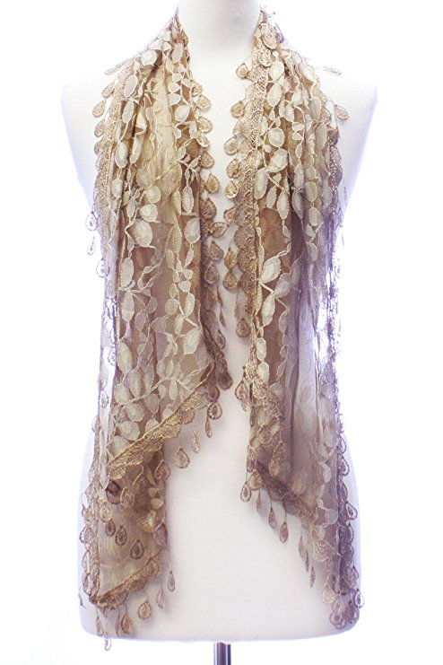 LL Womens Elegant Chiffon and Embroidered Lace Scarf Many Styles