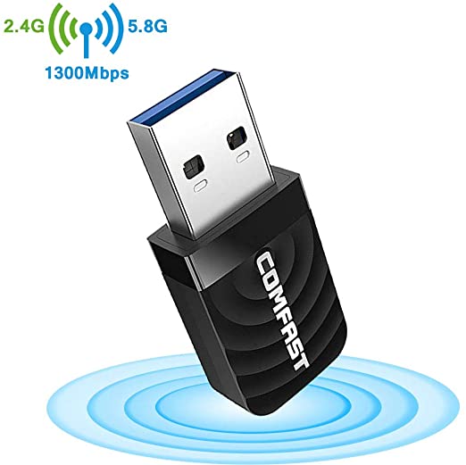 COMFAST USB WiFi Adapter for PC, Wireless Adapter AC1300Mbps Dual-Band Wireless Network, 2.4GHz/5.8GHz AC Built-in Antenna Network Card, Suitable for Desktop, USB3.0 Gigabit WiFi Adapt