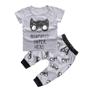 1Set Newborn Baby Boys Girls Outfit Printed T-shirt Tops Pants Clothes (0-3 Months)