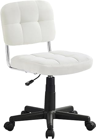 VECELO Modern Armless Home Office Desk Chair 360°Rolling Swivel Adjustable Height for Make Up/Bed Room/Small Space, Linen Fabric, Gray, White