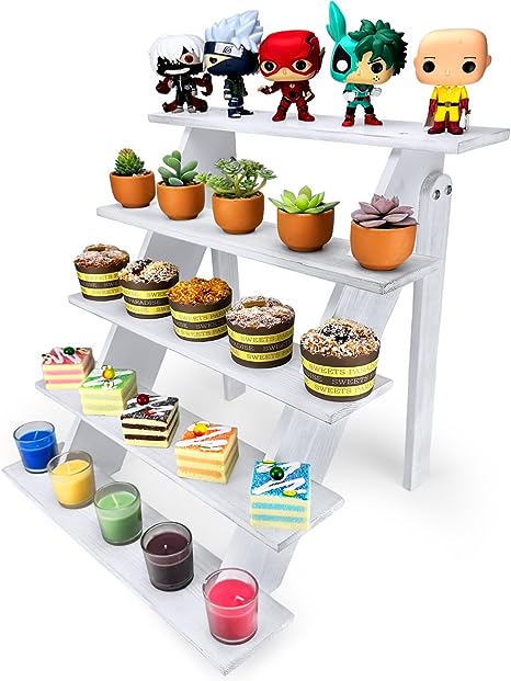 MyDecor Dessert Table Display, Wooden Display Stand, Cake Stand for 30 Cupcakes, Funko Pop Shelves, White Wooden Rustic Risers, Table Display Stand For Vendors, Farmhouse Cupcake Stands, Succulent Plant Shelf