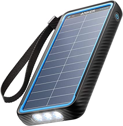 Anker Solar Power Bank, PowerCore Solar 10000 Dual-Port Solar Charger with Flashlight, IP64 Splashproof, Dustproof for Camping/Outdoor Activities, Compatible with iPhone, Samsung Smartphones.