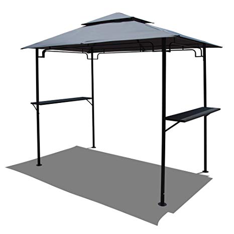 COBANA 8’ by 5’Steel Outdoor Backyard BBQ Grill Gazebo with 2-Tier Soft Top Canopy, Gray