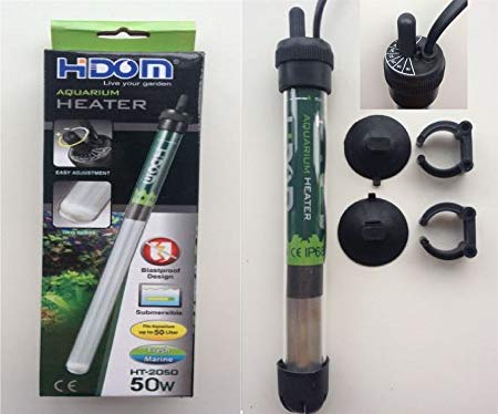 Hidom HT-2050 Submersible Blastproof Aquarium Heater 50w with FREE THERMOMETER - Max Tank Size 50 Litres
