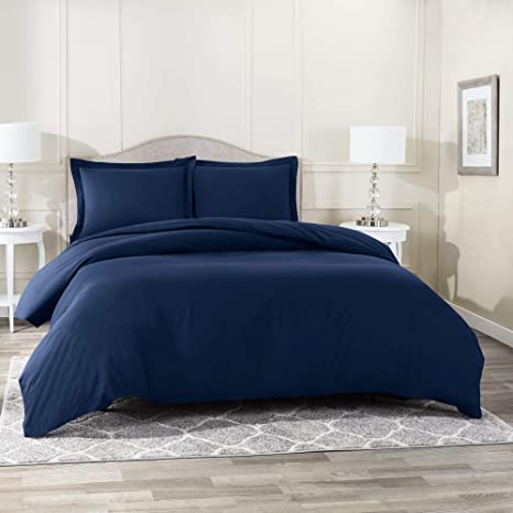 Nestl Bedding Duvet Cover with Fitted Sheet 4 Piece Set - Soft Double Brushed Microfiber Hotel Collection - Comforter Cover with Button Closure, Fitted Sheet, 2 Pillow Shams, King - Navy