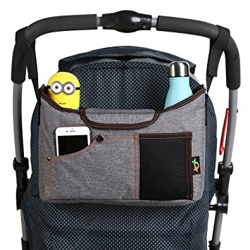 Best Universal Baby Jogger Stroller Organizer Bag / Diaper Bag with Superior Quality, Multifunction & Multi Colours. Extra Storage Space for Organize the Baby Accessories and Your Phones. (GREY)
