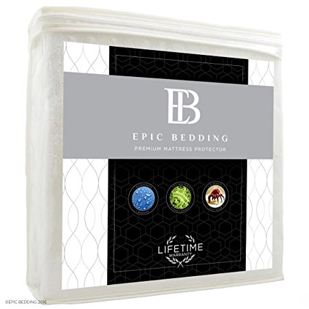 Epic Bedding Mattress Protector - Superior Terry Cotton Mattress Cover - Hypoallergenic & Breathable For Premium Comfort - 100% Waterproof - Vinyl Free Bedding - Cal King Size