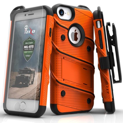 iPhone 7 Case, Zizo Bolt Cover with [.33mm 9H Tempered Glass Screen Protector] Heavy Duty Armor [Military Grade] Kickstand Holster Belt Clip
