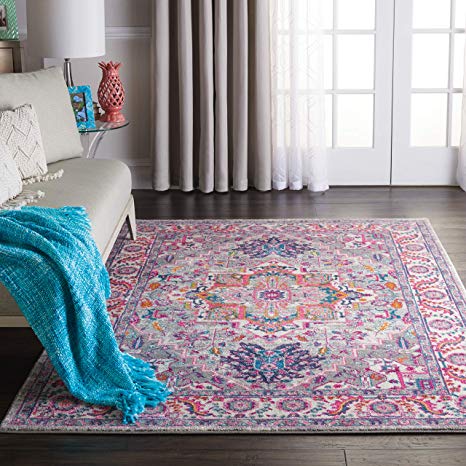 Nourison PSN20 Passion Persian Colorful Light Grey/Pink Area Rug 5'3" X 7'3", 5' x 7'
