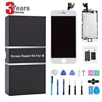 LCD Display for iPhone 6 Screen Replacement Digitizer Frame Assembly Full Set Repair Tools Kit (White)