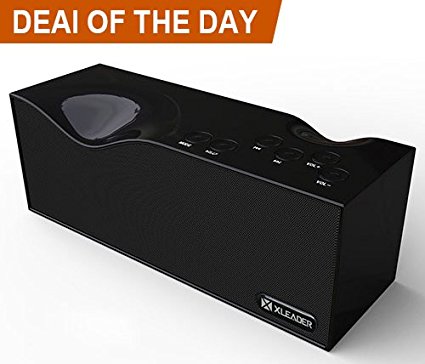 XLeader SoundAir Bluetooth Wireless Speaker,10W HD Stereo and Bass,with FM radio and LED Display,support 10 hours playtime (Glossy Black)