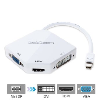 CableDeconn The White Cobra Appearance Multi-Function Thunderbolt Mini DisplayPort DP To HDMI VGA DVI Cable Converter Adapter For MacBook Pro Air