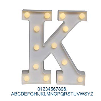 Ogrmar Decorative Led Light Up Number Letters, White Plastic Marquee Number Lights Sign Party Wedding Decor Battery Operated (K)