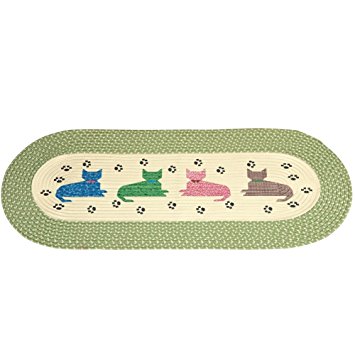 Meow Cat Paw Print Braided Rug, Green