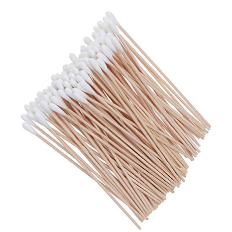 ROSENICE Cotton Swabs 100Pcs Long Wood Handle Medical Swabs Ear Cleaning Wound Care Cotton Buds Sanitary Round Cotton Tip Swab