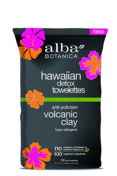 Alba Botanica Hawaiian Detox Towelettes Anti-Pollution Volcanic Clay, 30 Count