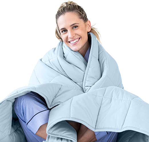 Luna Weighted Blanket for Adults | Individual Use| 6.8kg - 122x183cm - Single Size Bed | 100% Oeko-Tex Certified Cooling Cotton & Glass Beads | Heavy Cool Weight | Light Blue