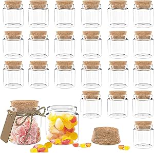 24 Pack 1.7 Oz Glass Bottles with Cork Stoppers,50 ML Mini Small Glass Bottles for Wedding Favors,Crafts Home Decorations,Party Favors