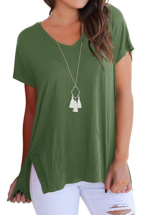 YIOIOIO Women's Casual Short Sleeve Solid Criss Cross Front V-Neck T-Shirt Blouse Tops Tunic Tee