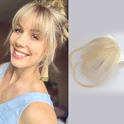 Reysaina Clip in Bangs Blonde #613 Hand Tied Mini Air Fringe Bangs with Temples Front Hair Pieces for Women