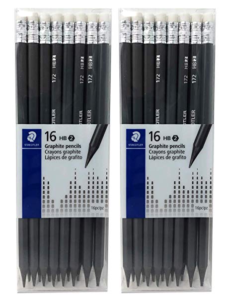 Graphite Pencils #2 HB, Pre-sharpened, With Eraser Tops - Woodless Pencils - 16 Pack (2-Pack - 32-Pencils)