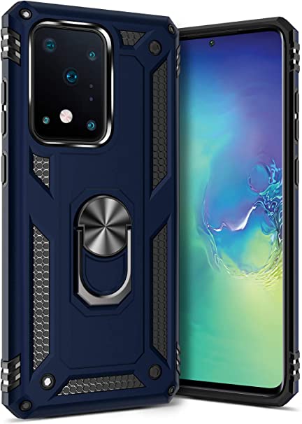 GREATRULY Ring Kickstand Phone Case for Samsung Galaxy S20 Ultra 6.9 Inch,Heavy Duty Dual Layer Drop Protection Galaxy S20 Ultra Case,Hard Shell   Soft TPU   Ring Stand Fits Magnetic Car Mount,Blue