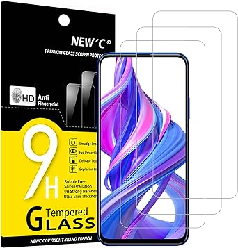 NEW'C 3 Piezas, Protector Pantalla para Honor 9X, Honor 9X Pro, Cristal templado Antiarañazos, Antihuellas, Sin Burbujas, Dureza 9H, 0.33 mm Ultra Transparente, Ultra Resistente