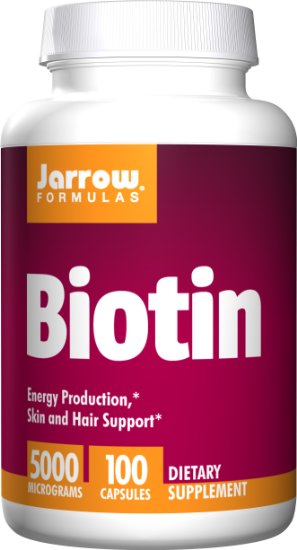 Jarrow Formulas Biotin 5000mcg, Energy Production, Skin and Hair Support, 100 Caps