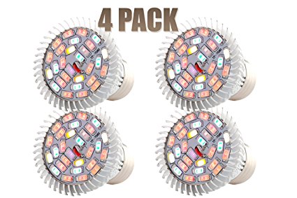LED Grow Lights for Plants with Heat Sink (28W) - Heavy Duty Aluminum Body - Full Spectrum Energy Efficient Growing Light Bulbs for Indoor Garden, Greenhouse, Hydroponic Vegetables & More (4PACK)