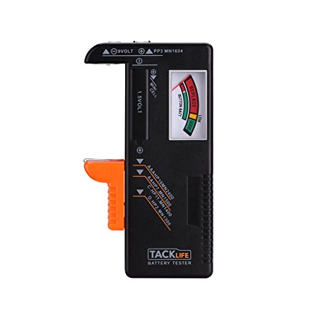 Tacklife MBT01 Battery Tester with Compact design, Universal Battery Checker for AA AAA C D 9V 1.5V Batteries