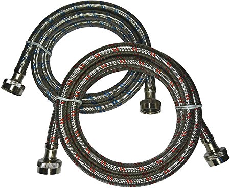 Premium Stainless Steel Washing Machine Hoses, 4 Ft Burst Proof (2 Pack) Red and Blue Striped Water Connection Inlet Supply Lines - Lead Free