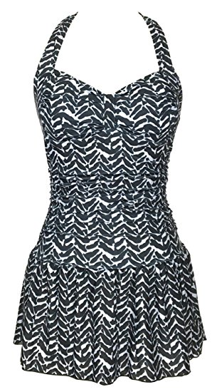 Women's One Piece Ruched Pushup Halter Swimdress Slimming Tummy Control Swimsuit
