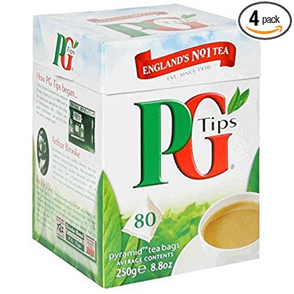 PG Tips Black Tea, Pyramid Tea Bags, 80-Count Boxes (Pack of 4)