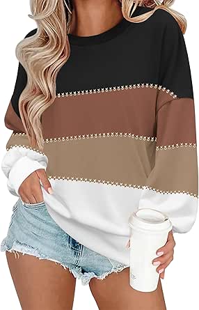 Zeagoo Women Crewneck Sweatshirts Pullover Tops Long Sleeve Shirts Loose Fit Tops Casual Fall Outfits Y2K Clothes 2024