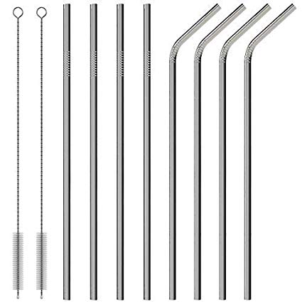 Reusable Metal Stainless Steel Straws – Drinking Curved & Straight Long Reuseable Dishwasher Safe For 30 oz Large Tumbler Drinks Plastic Free Silver Accessories