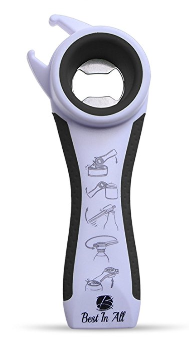 Best 5 in 1 Kitchen Tool - Jar Opener Bottle Opener - Save space from Lids off bulky Jar, Bottle and Can Openers! Premium Home Kitchen gadgets from Best In All