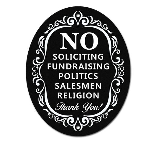 No Soliciting Sign for Home and Business | Stylish Laser Cut Oval 5" X 4" Heavy Duty Sintra PVC | Outdoor Indoor Use | with Door Knockers and Bell (Sintra PVC Plastic)