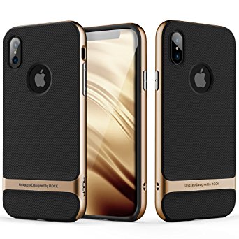 iPhone X Case, ROCK [Royce] - Black & Champagne Gold [Ultra Thin][Heavy Duty][Metal Texture Side Buttons][Dual Layered][Slim Fit][Hard PC   Soft TPU] For Apple iPhone X