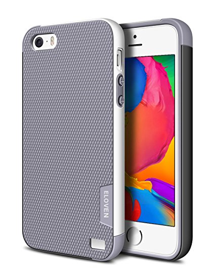 iPhone 5S Case, ELOVEN iPhone SE Case Hybrid Impact Resistant Anti-Scratch Shockproof Cover Slim Non-slip Grip Soft TPU & Hard PC Bumper Protective Case Shell for Apple iPhone SE 5S 5 - Gray