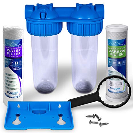 Dual Whole House Water Filter Purifier (Carbon Block and Wound String Sediment Filters)